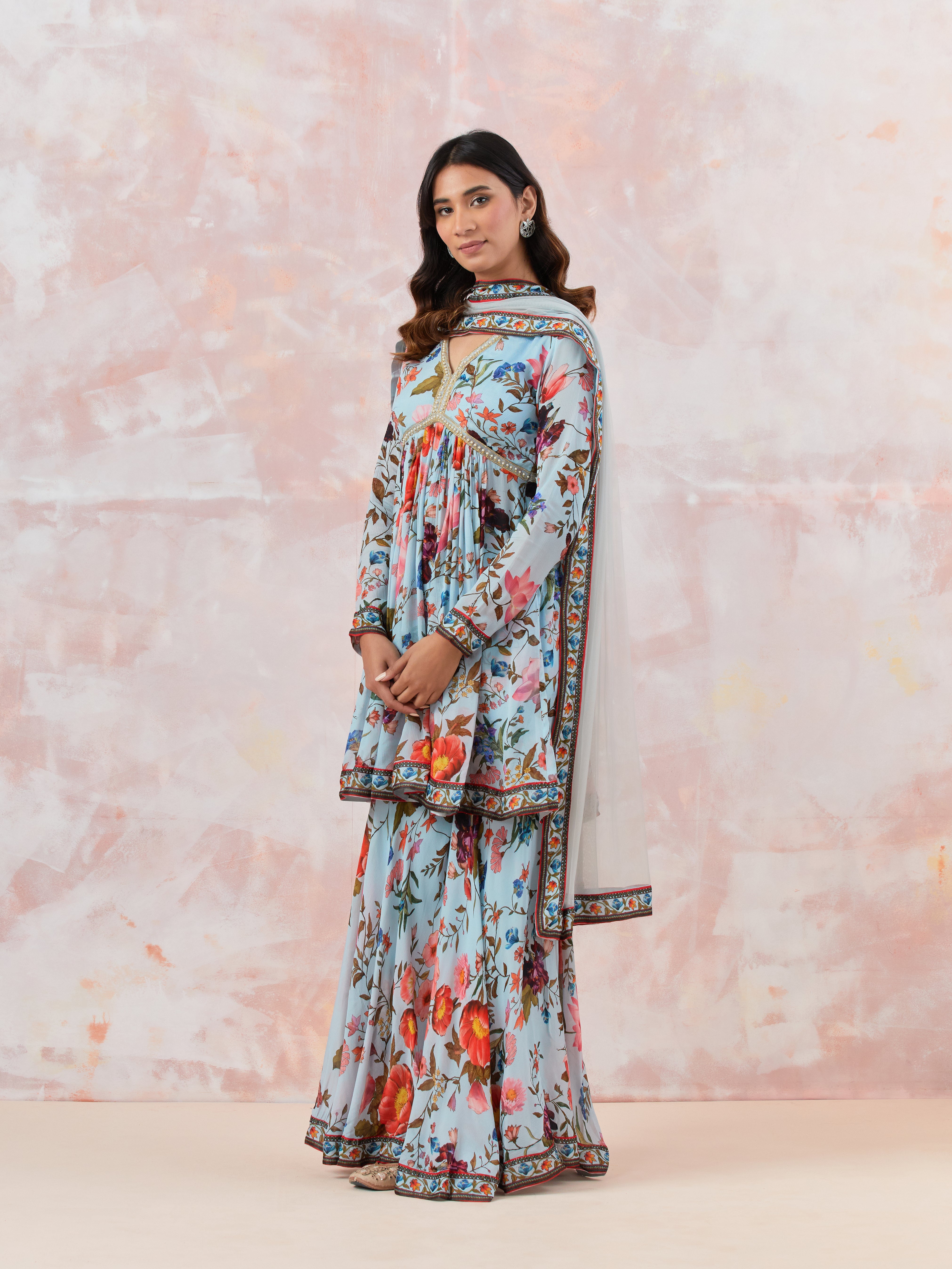 Ethereal Ice blue Sharara Suit