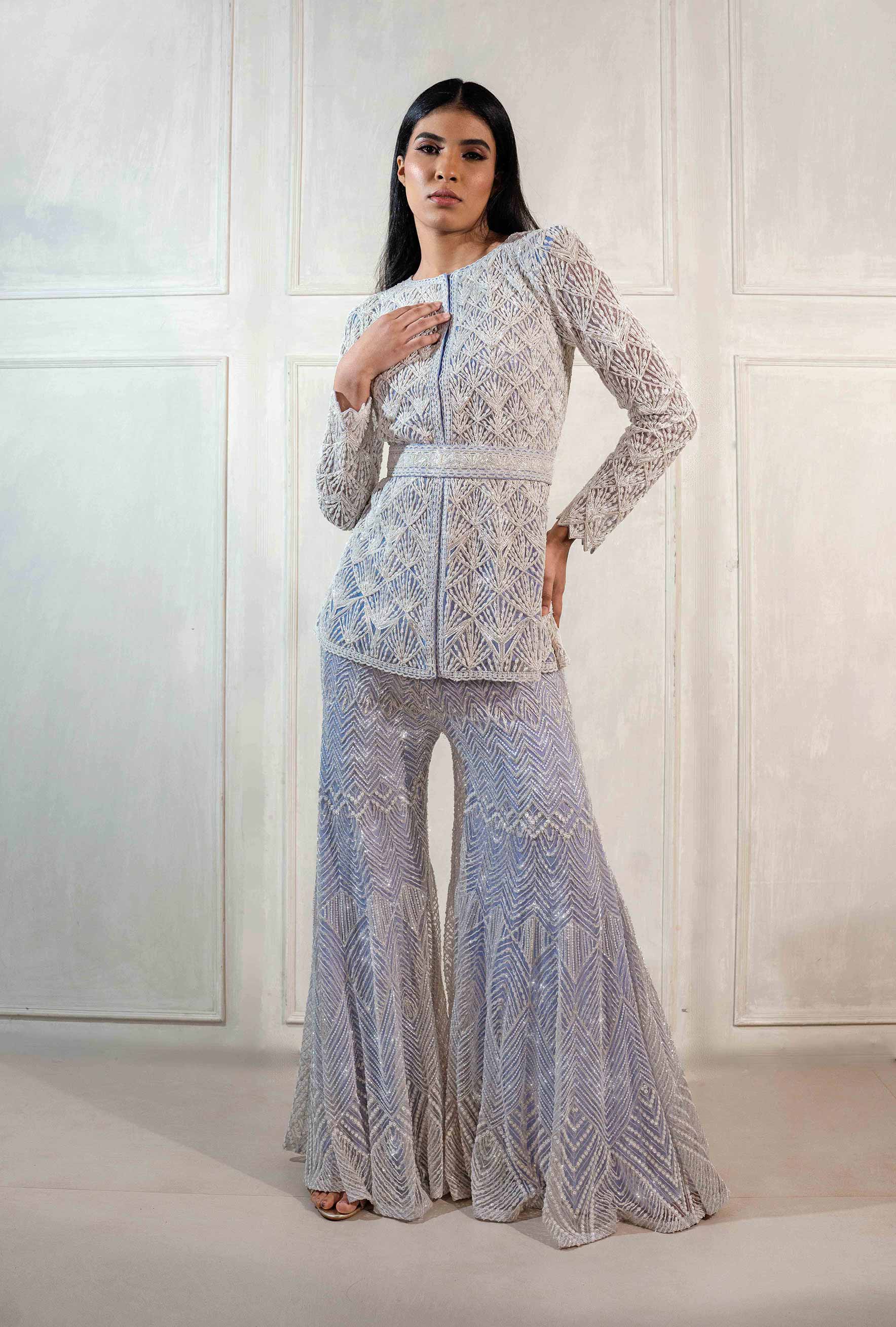 Gray Net Designer Pakistani Palazzo Suit | Pakistani suit with pants, Party  wear lehenga, Pakistani outfits