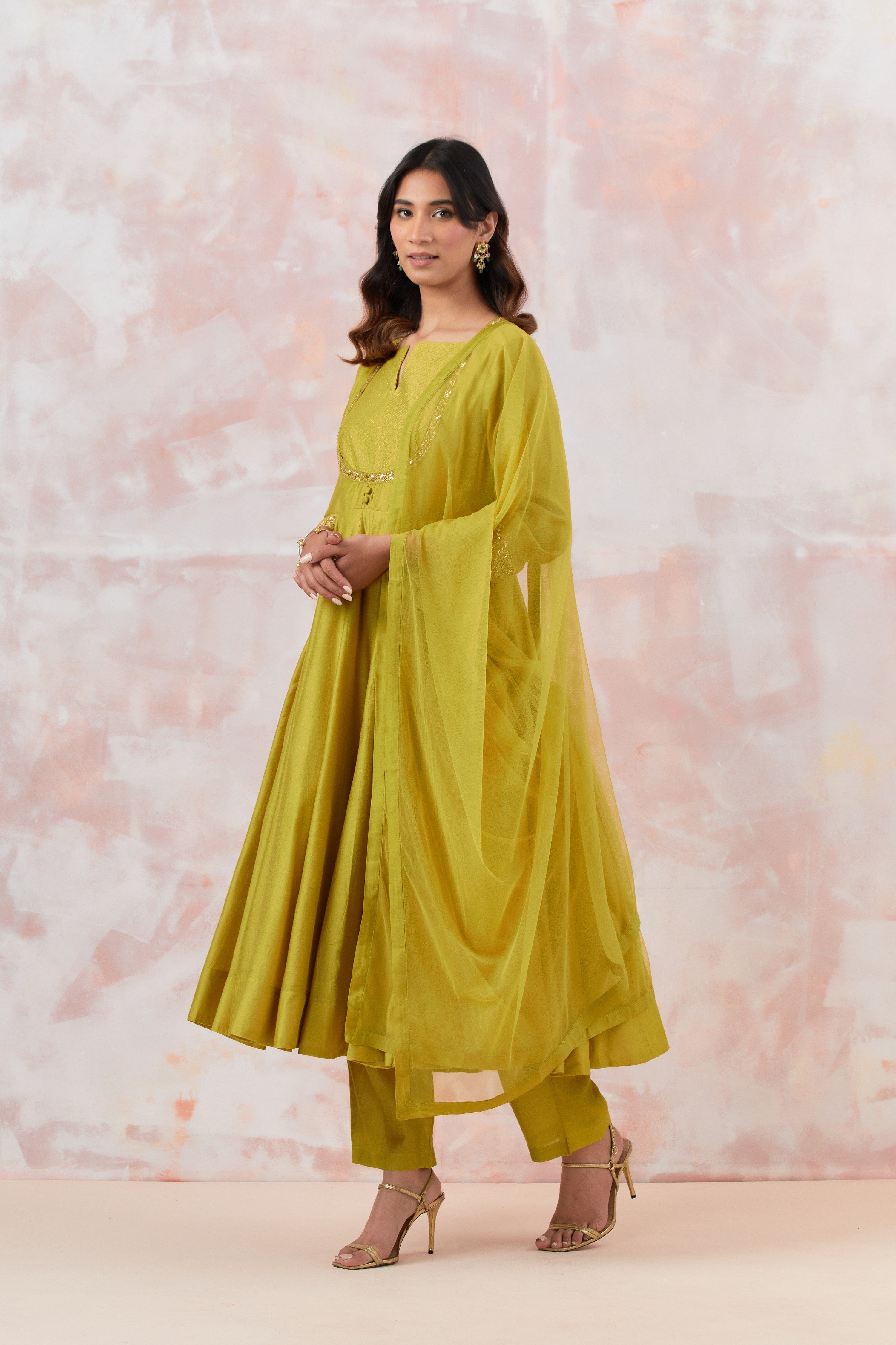 Lime Green Anarkali Set With Embroidery