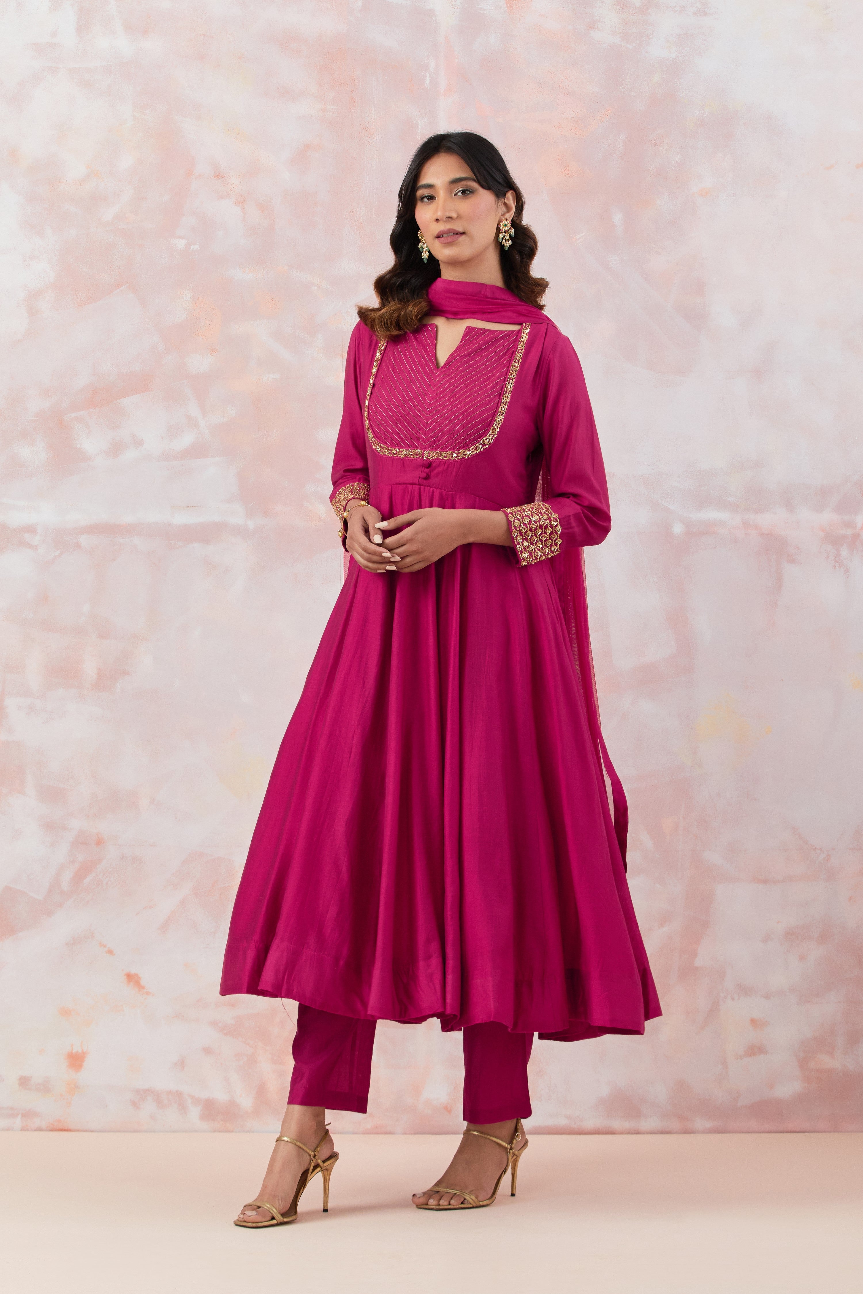 Pink Anarkali Set With Embroidery