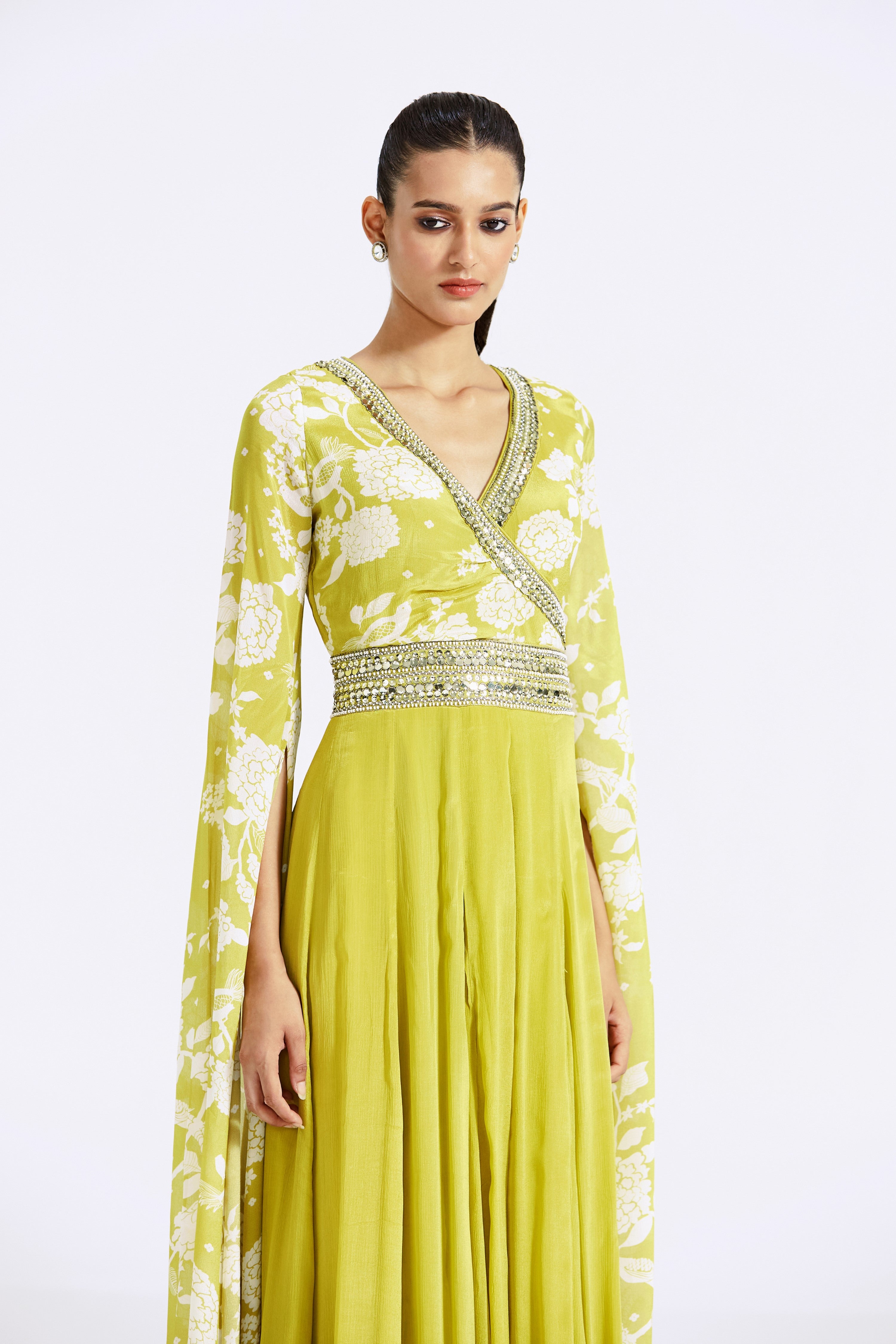 Lime Jumpsuit with Cape Sleeves
