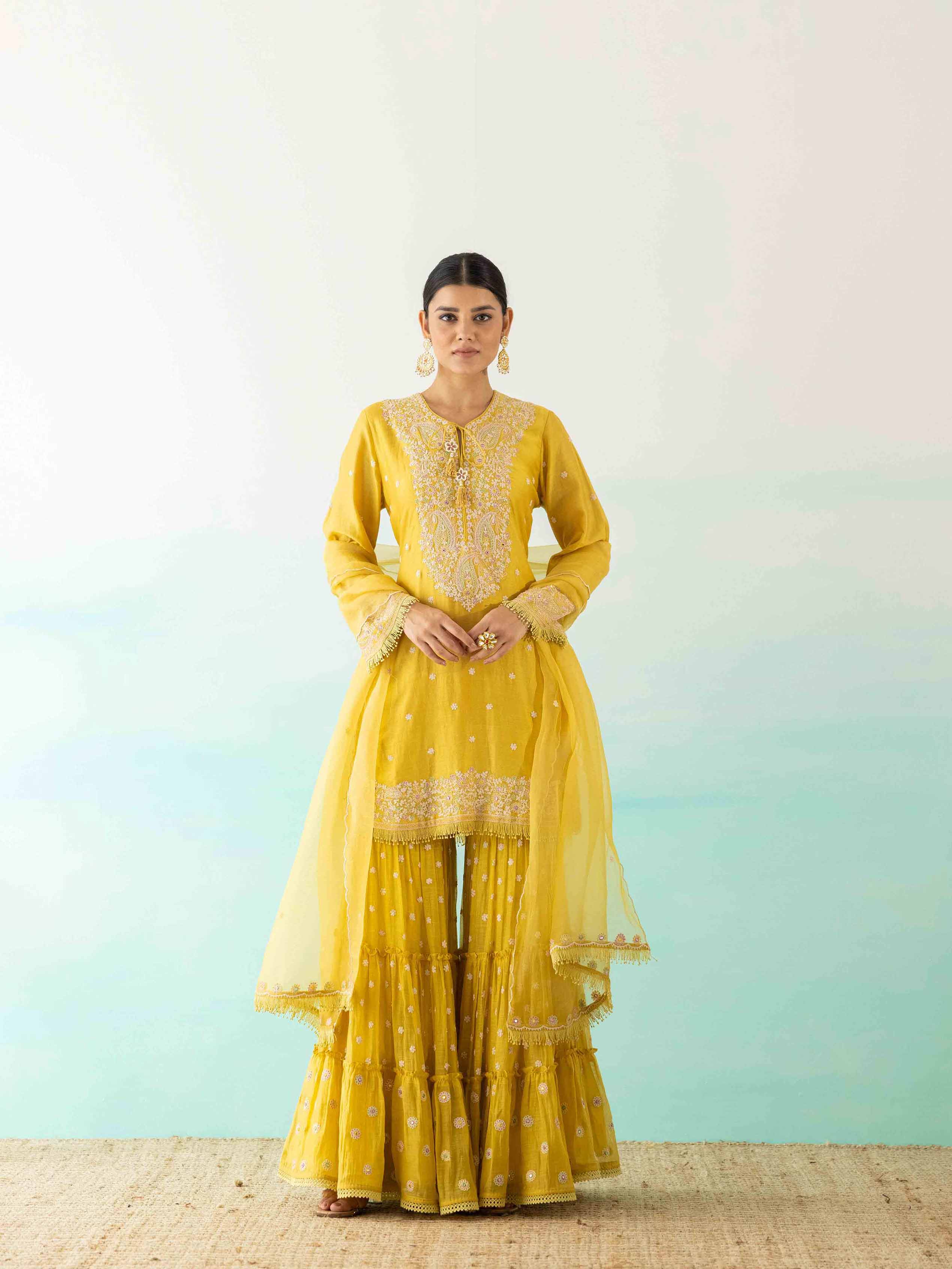 Yellow Embellished Kurta And Sharara Set