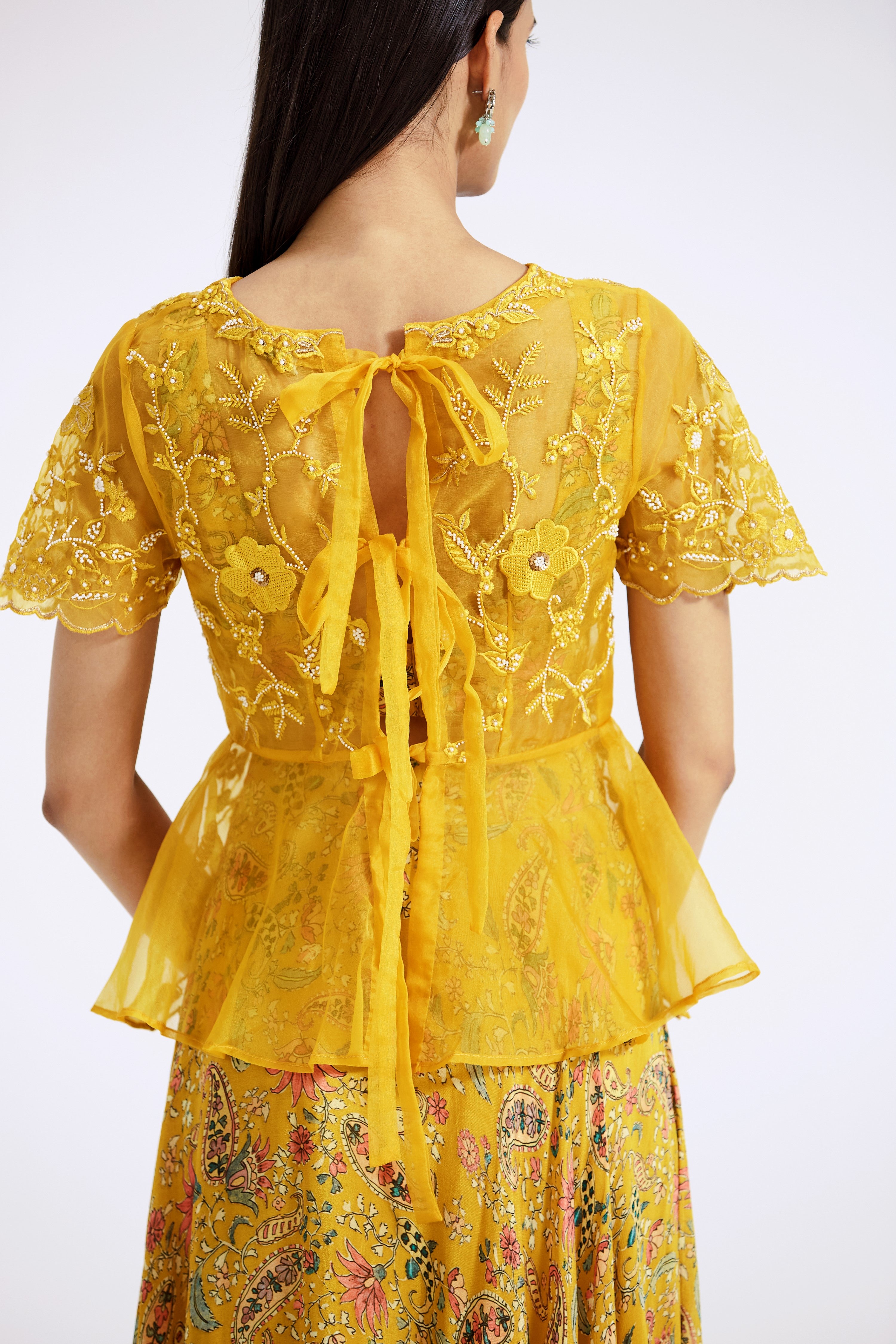 Yellow Embroidered Top & Skirt Set