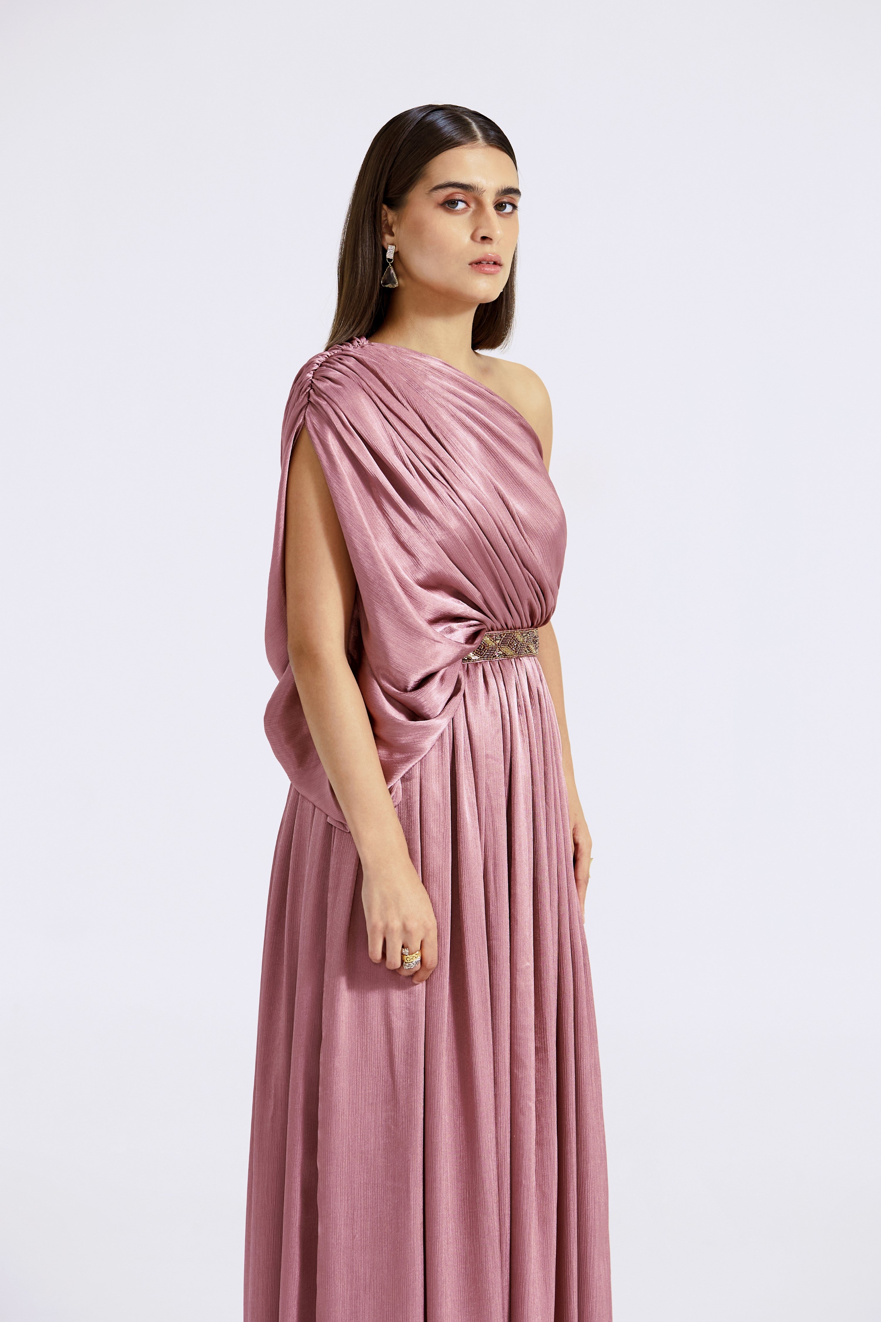 Lilac One Shoulder Draped Gown