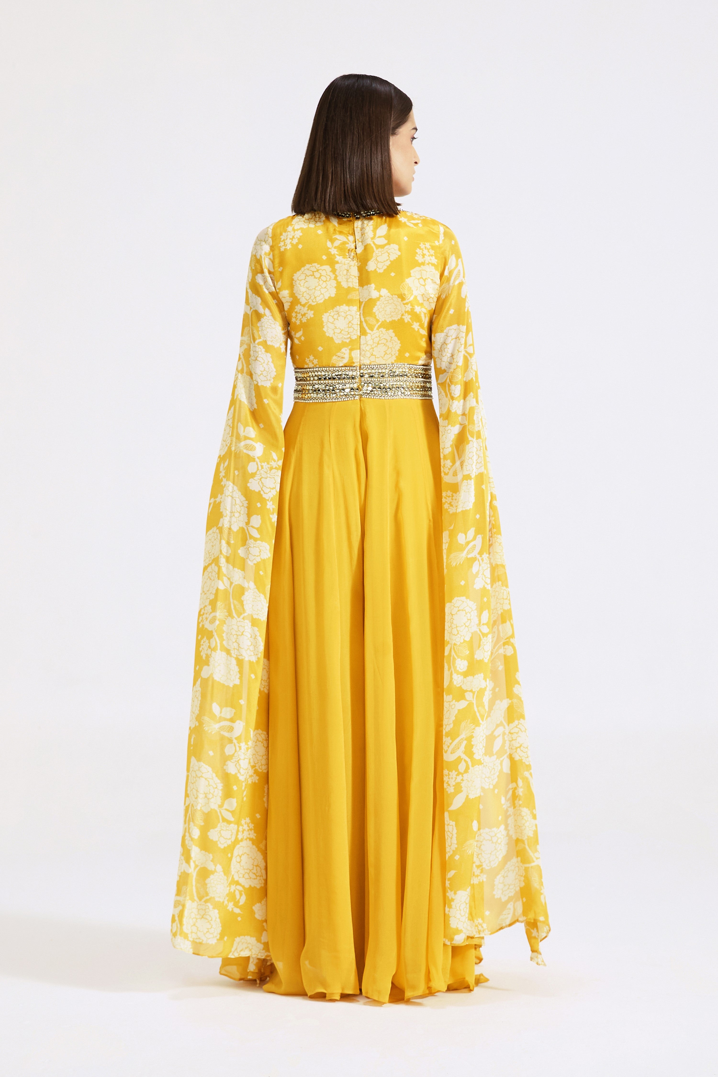 Yellow Jumpsuit with Cape Sleeves