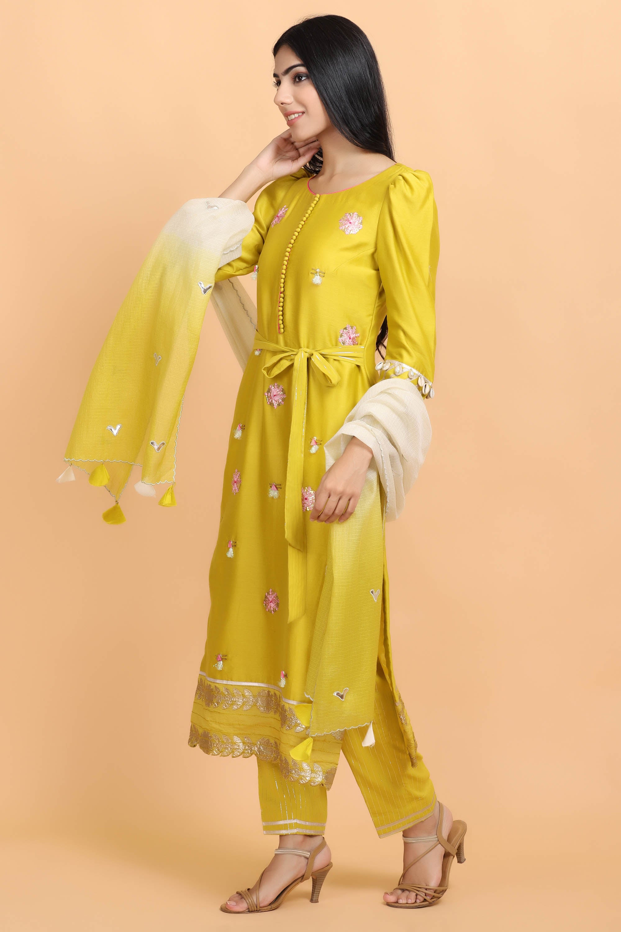 Yellow Chanderi suit set
