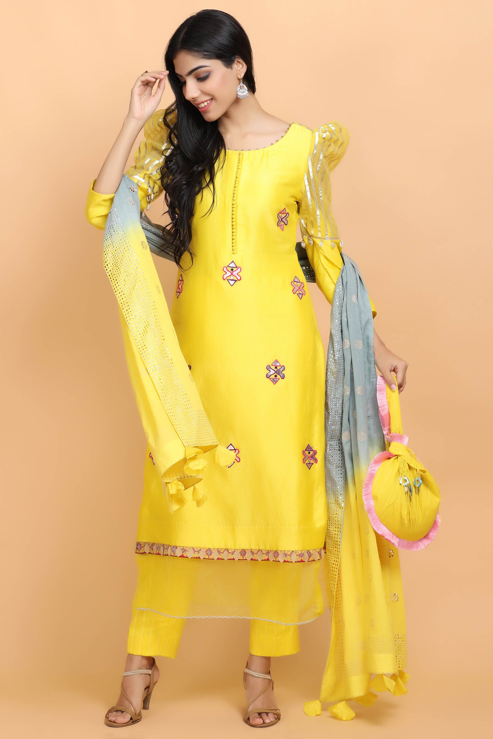 Yellow Gota Chanderi suit