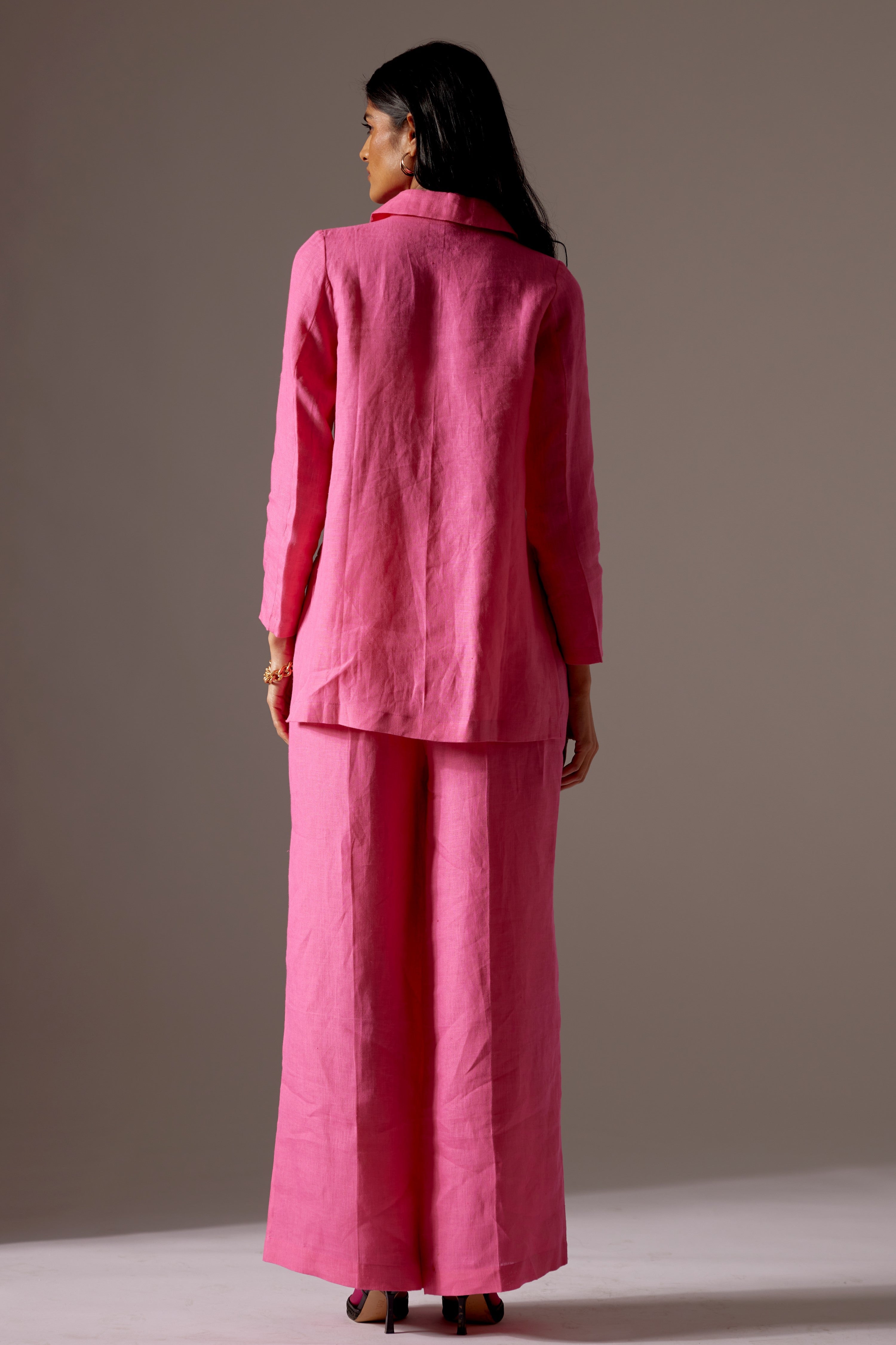 Pink Linen High Low Face Jacket Co-ord