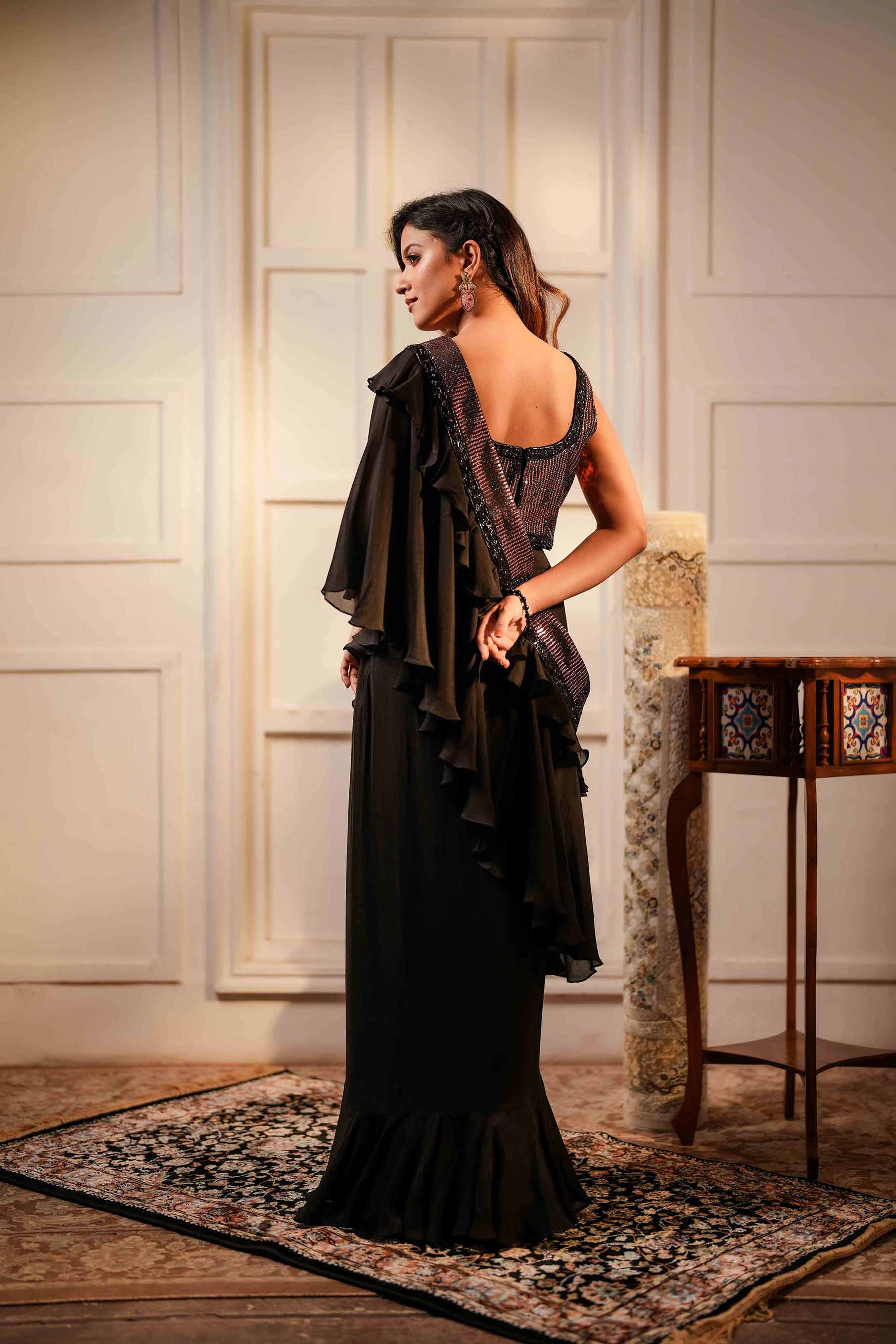 Black draped skirt with crop to and circular drape set.