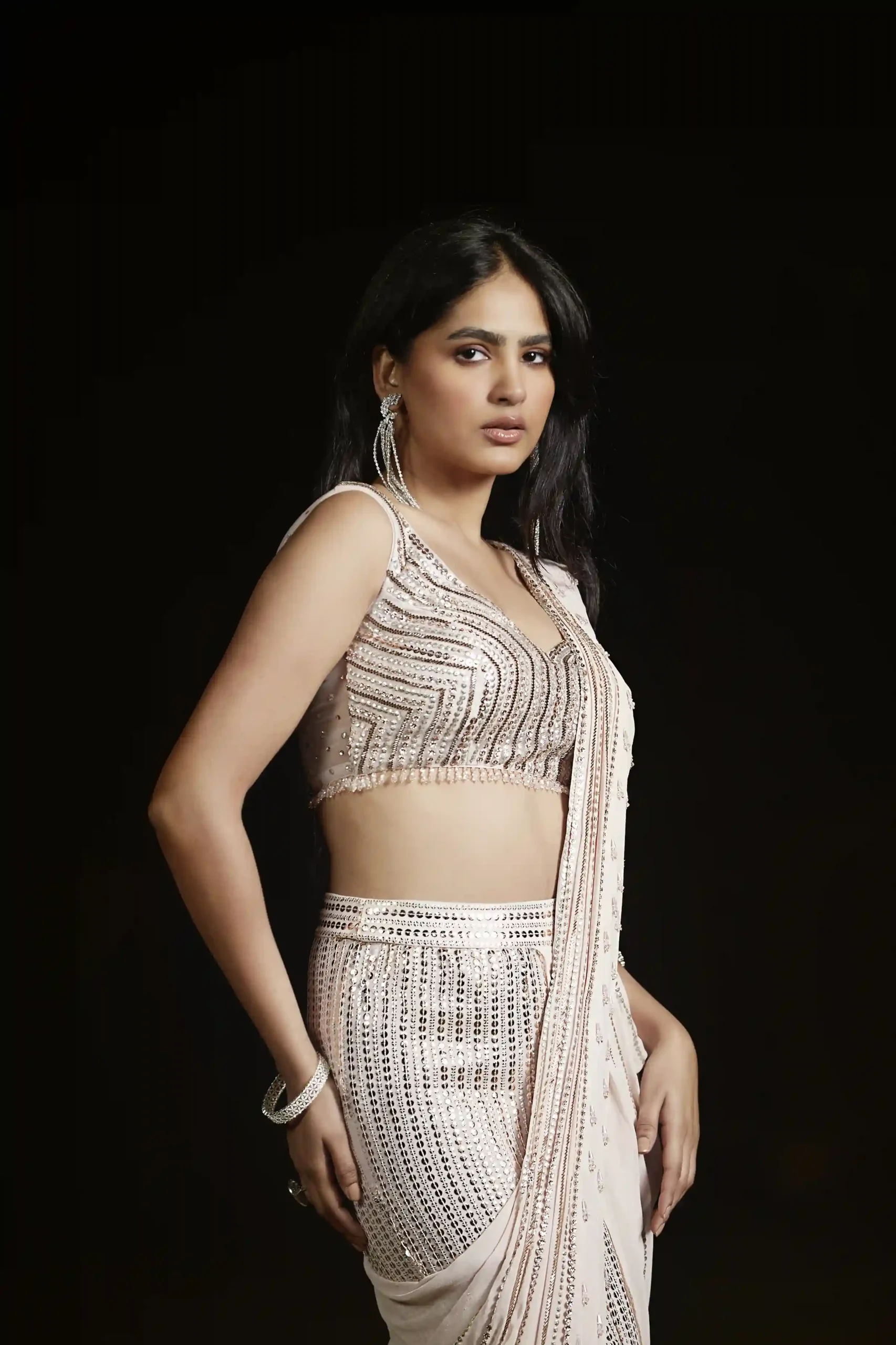 Chiffon cocktail sequins saree