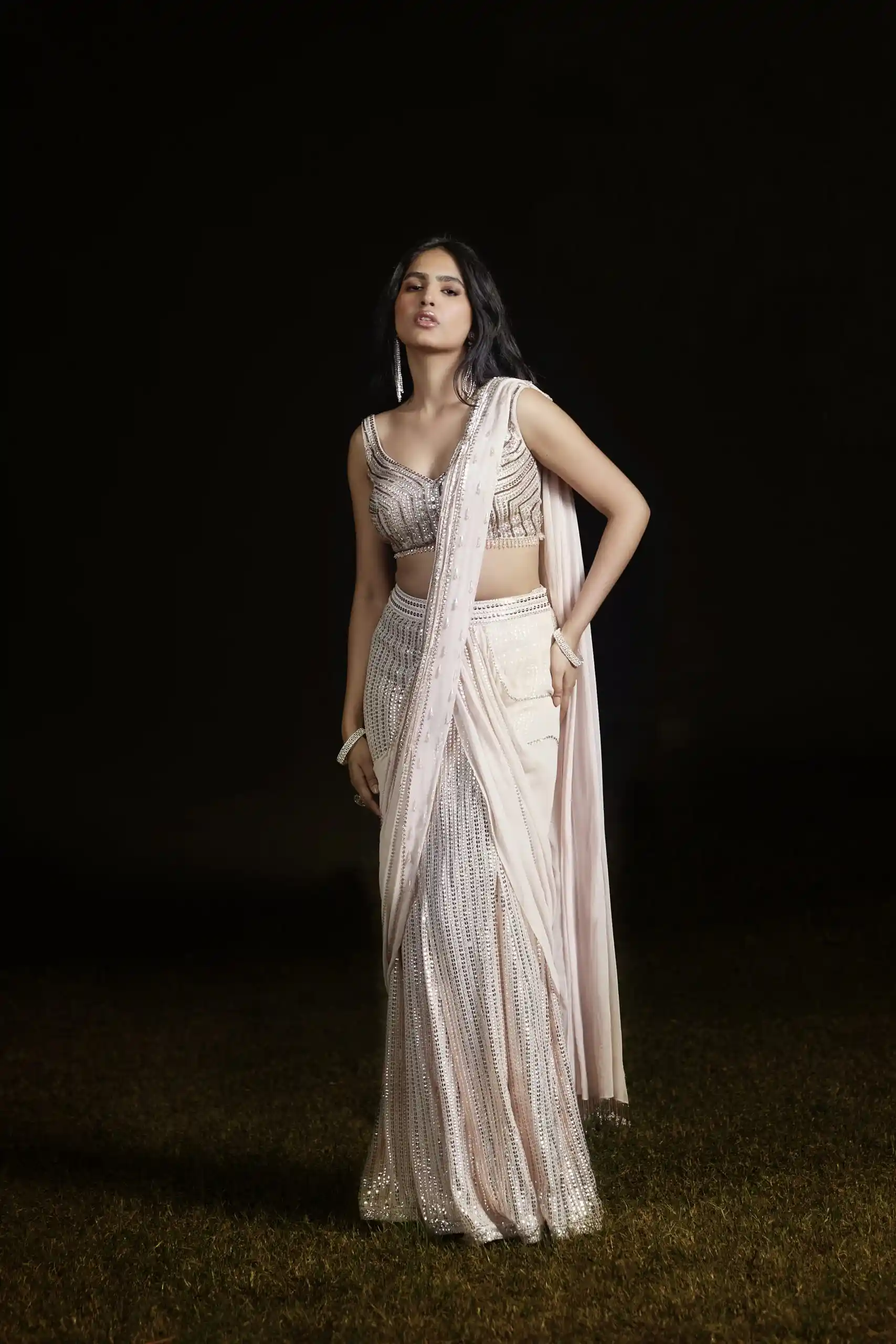 Chiffon cocktail sequins saree